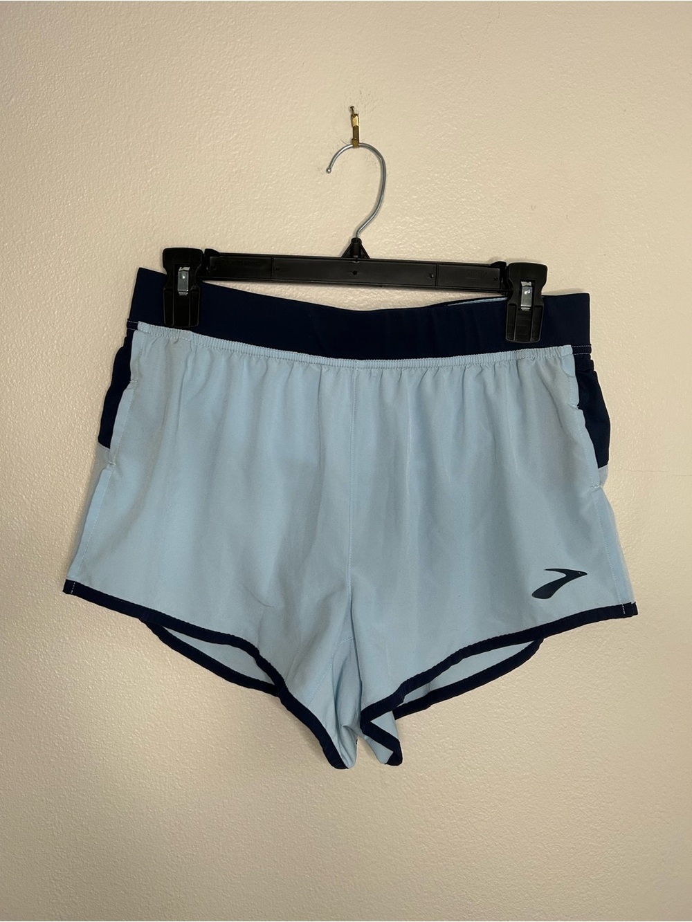 Brooks Light Blue Athletic Workout Lined Running Shorts Navy Trim Size S
